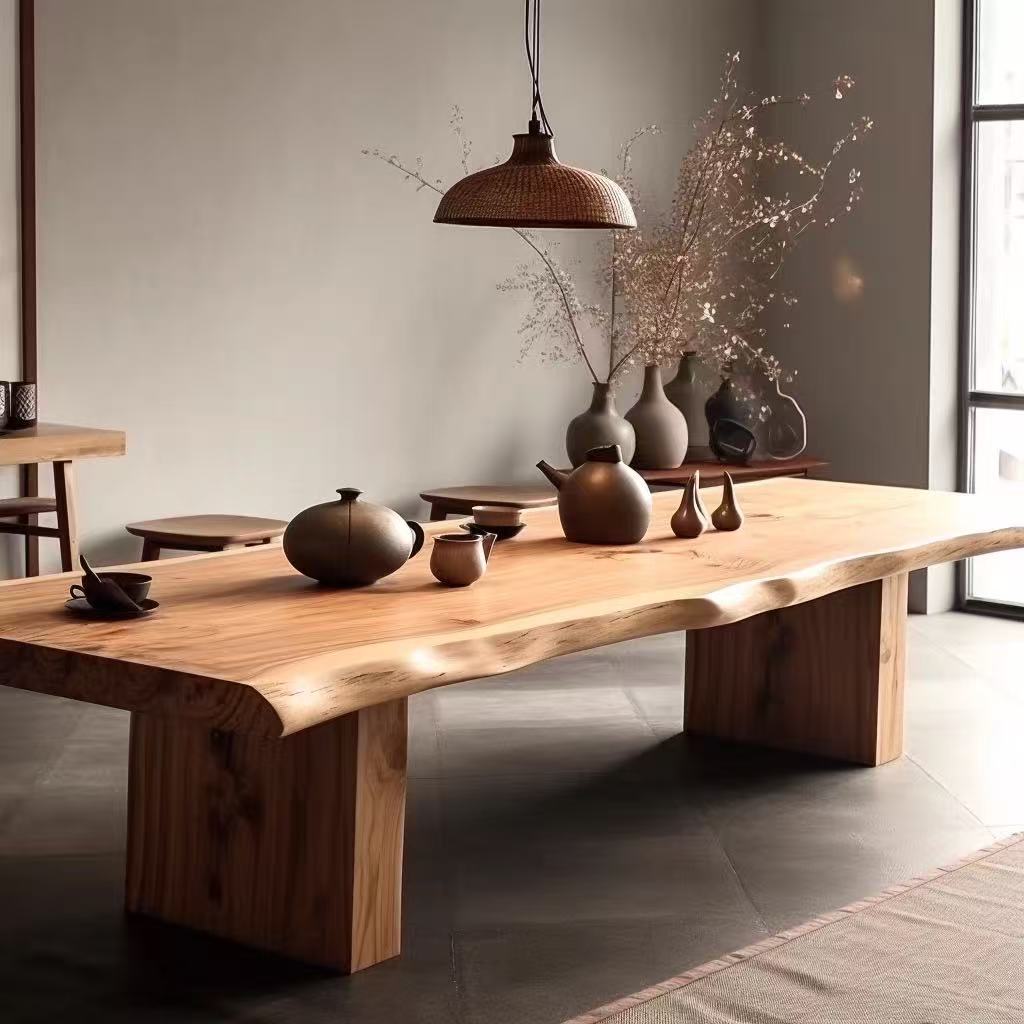 原木风茶桌茶台实木办公室泡茶桌会客桌整板会议桌长桌洽谈桌新款