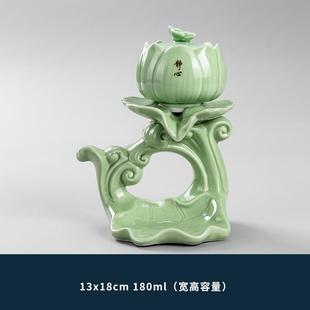 家用单个旋转石磨自动泡茶壶玻璃冲茶器茶杯 陶瓷懒人功夫茶具套装