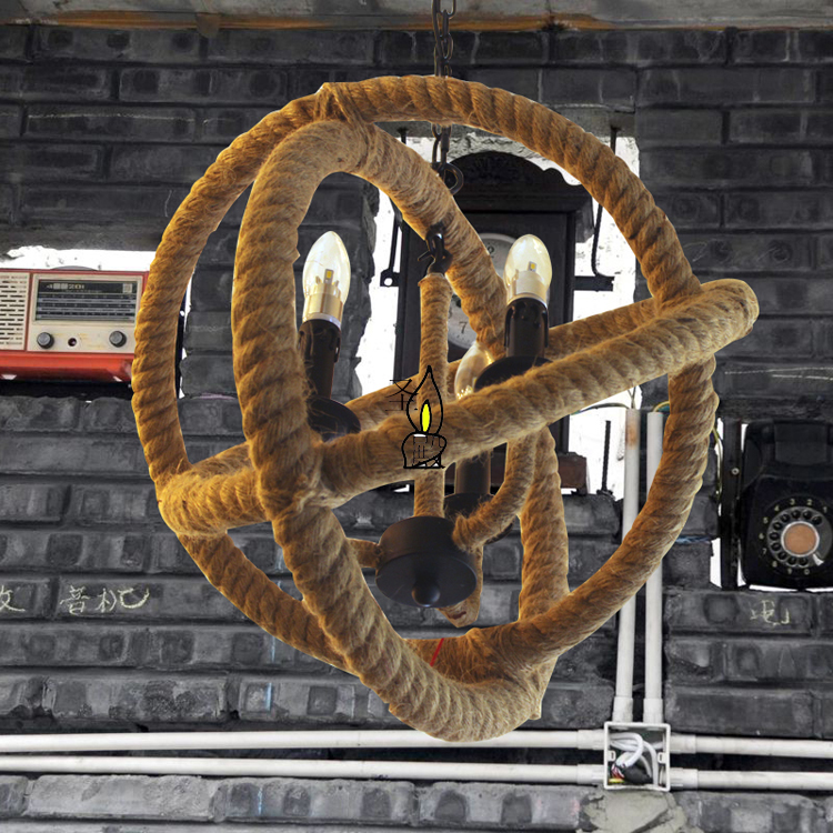 美式乡村创意艺术麻绳吊灯北欧餐厅客厅工程灯复古怀旧咖啡馆灯饰