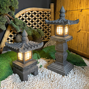 石灯日式庭院石灯笼太阳能中式石头灯笼户外花园景观造景石雕摆件