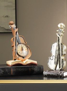 欧式复古怀旧时钟摆件酒柜装饰品家居客厅小提琴乐器书柜摆设
