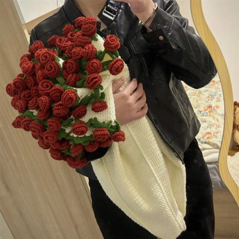 喜柚成品diy手工玫瑰花束毯子毛线编织材料包郁金香花毯钩针礼物,服饰配件/皮带/帽子/围巾,DIY编织材料包,淘宝优惠券,粉丝福利购,淘宝优惠卷
