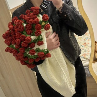 喜柚成品diy手工玫瑰花束毯子毛线编织材料包郁金香花毯钩针礼物