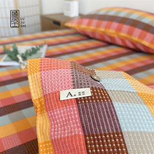 鲁居士A类非遗老粗q布床单三件套加厚1.8双人床文艺色织精梳