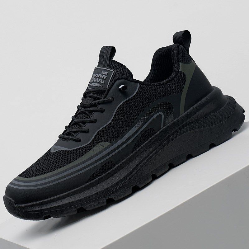 男鞋夏季2025新款透气男士运动鞋黑色网面防臭软底鞋子男款休闲鞋