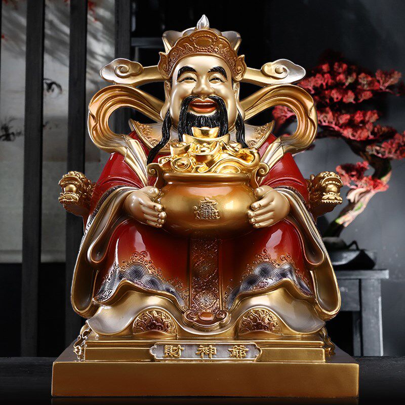 聚宝盆财神爷铜像彩绘文财神爷佛像乔迁家用供奉公司招财开运摆设
