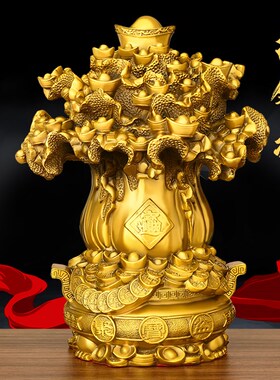 铜摇钱树摆件百财树开业树客厅办公室酒柜桌面礼品全铜金钱元宝树