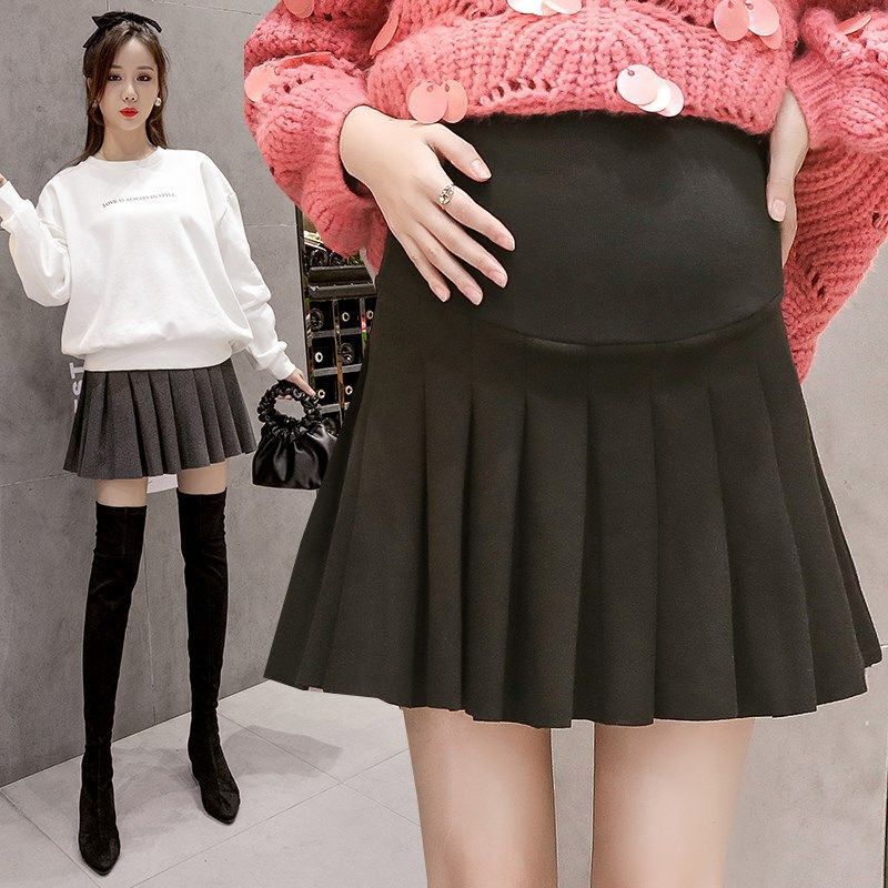 加肥加大码孕妇半身裙春秋毛呢宽松胖mm百褶百搭款时尚短裙200斤