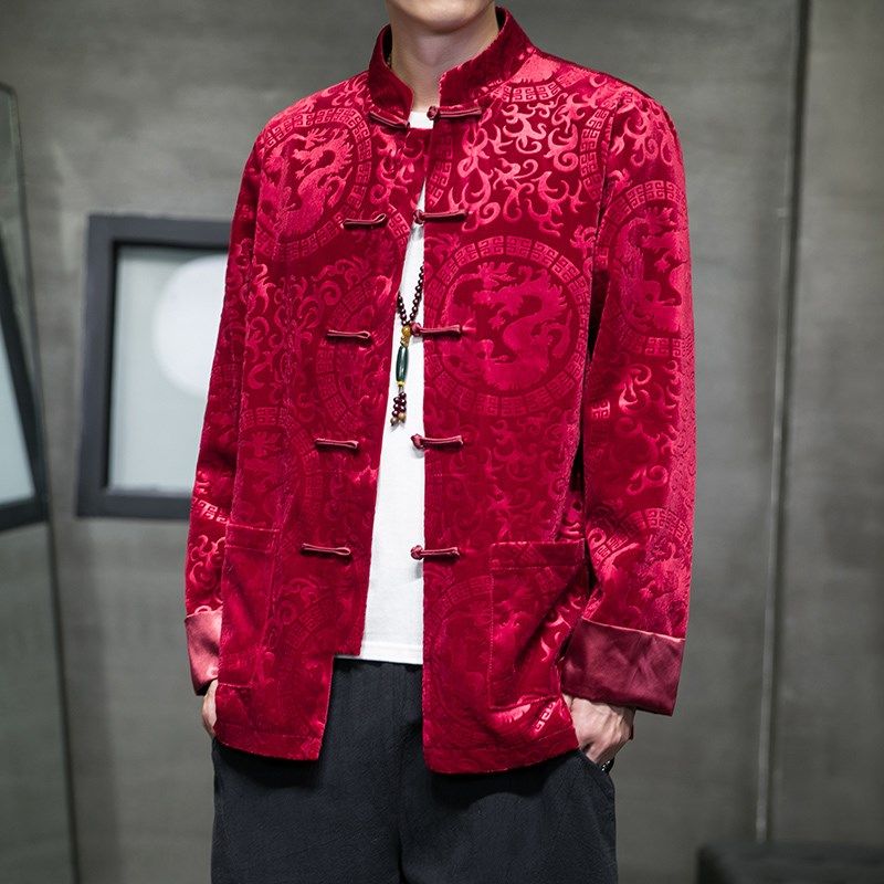 新中式提花唐装男中国风秋冬季长袖夹克复古汉服宽松大码盘扣外套,男装,夹克,淘宝优惠券,粉丝福利购,淘宝优惠卷