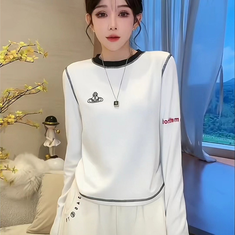 欧货圆领刺绣撞色打底衫2023秋冬新款时尚百搭长袖内搭T恤女上衣,女装/女士精品,大码内搭,淘宝优惠券,粉丝福利购,淘宝优惠卷