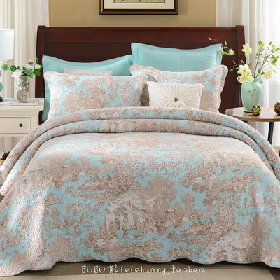 双人外贸美式全棉绗缝被床盖三件套水洗夏凉被空调被子纯棉床单垫