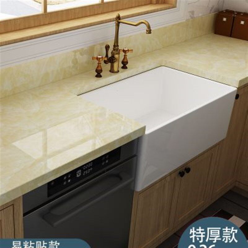 加厚防水污耐高温仿大理石纹煤气厨房灶台面防油贴纸自粘桌面北欧