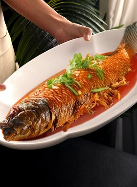 鱼盘子大号1f6寸陶瓷超大号鱼盘纯白家用骨瓷鱼盘蒸鱼盘子商用