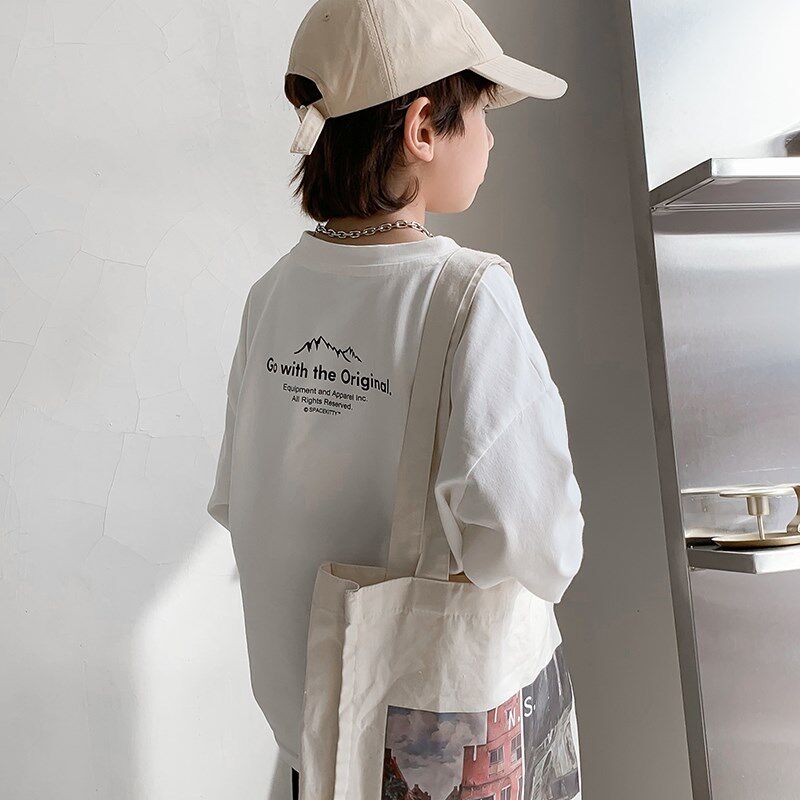 男童长袖t恤春秋新款2023春装纯棉内搭打底衫白色儿童圆领套头衫