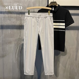 立体裁剪锥形小脚裤 LUUD 子 新款 夏季 9九分时髦细斜纹休闲西裤 男士