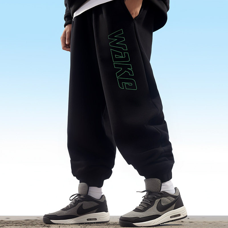 秋冬款男生纯棉卫裤加绒加厚休闲加肥加大码宽松运动裤束脚长裤男