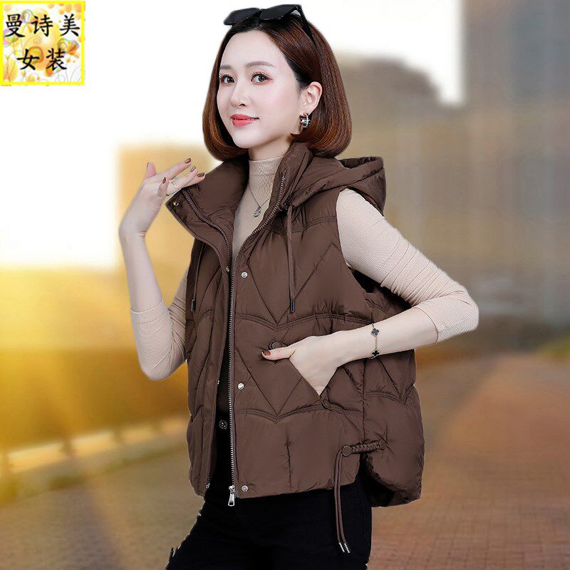 立领短款羽绒棉马甲女士外穿2024新款爆款秋冬季妈妈坎肩马夹外套