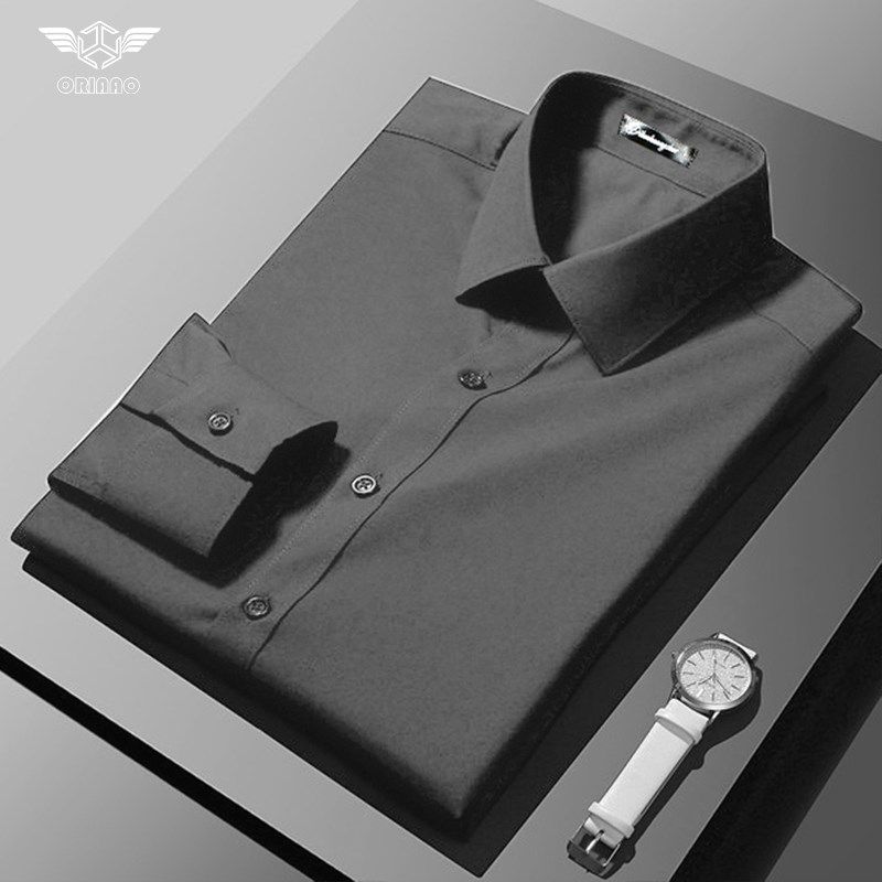 白衬衫男长袖修身商务正装工装春秋季黑灰色衬衣男士西装内搭寸衫