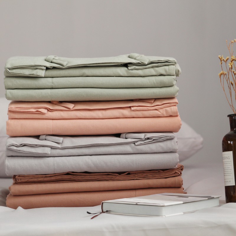 纯色四件套老粗布精梳棉加厚纯棉全棉文艺床上用品床单被套双人