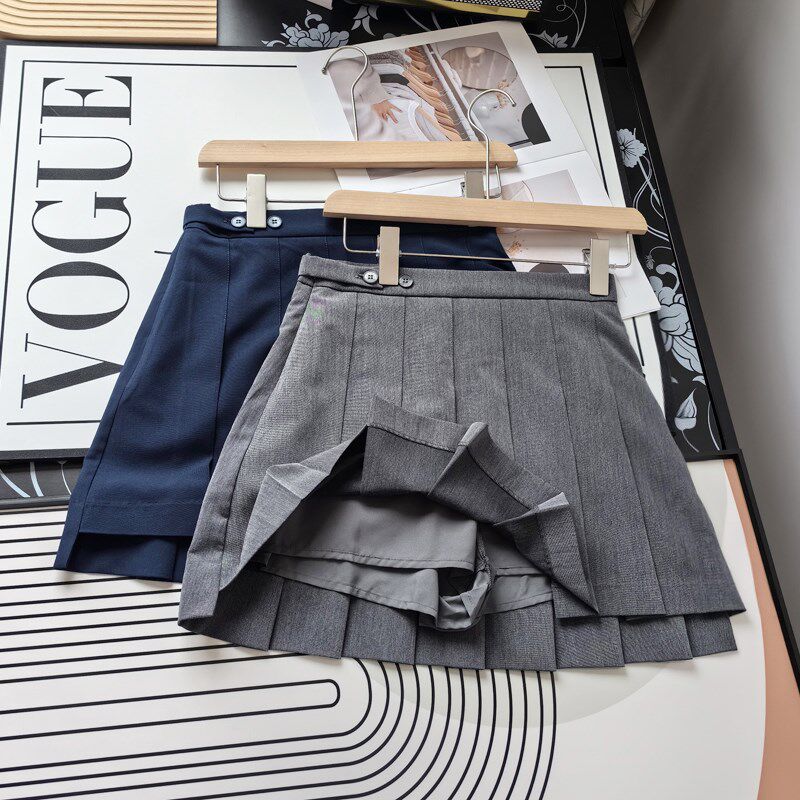 高品质升级版 高档西装面料防走光高腰A字百褶裙显瘦短裙女夏季新