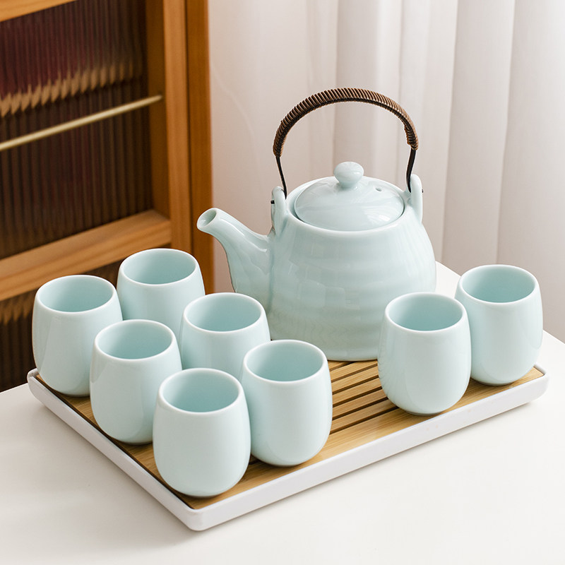 青瓷提梁壶茶具套装陶瓷家办w公室用简约大号茶壶茶杯功夫茶具整