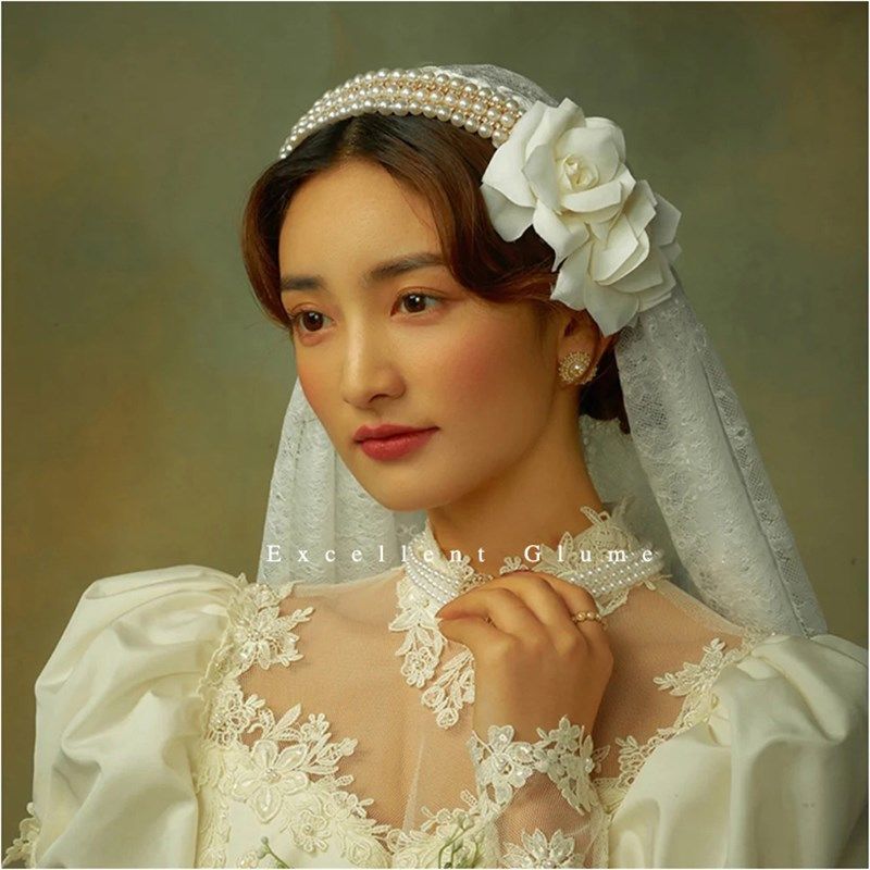 漫俪手作重工复古蕾丝民国风头纱帽法式气质新娘结婚头饰旅拍发饰