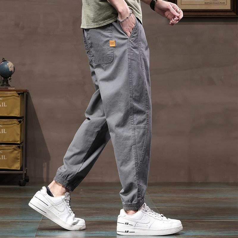 工装裤子男士春季束脚宽松潮牌抽绳小脚男裤春秋款纯棉休闲裤男款