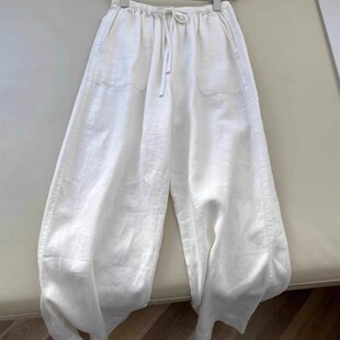 特大码300斤慵懒风垂感棉麻白色阔腿裤男女休闲日系亚麻直筒裤子