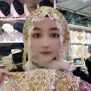 回帽子头巾女包头纱巾时尚民族风盖头新款套头镂空披肩帽夏薄款