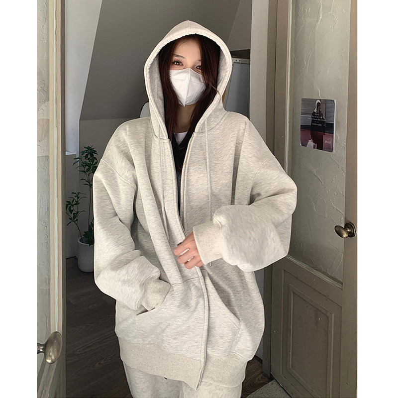 开衫中长款卫衣女遮屁股2024新款爆款初秋季穿搭宽松连帽加绒外套