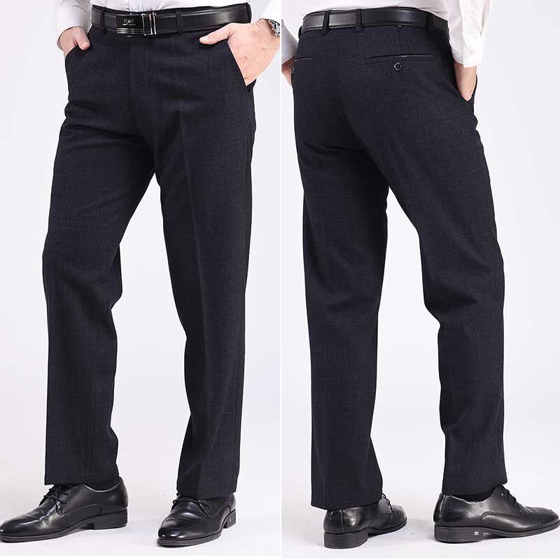 中老年人男裤秋冬季加绒加厚款高腰宽松西裤爸爸装老人中年休闲裤