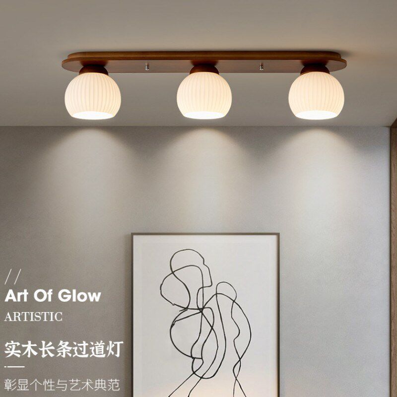 北欧餐厅灯三头吸顶灯走廊过道z长条实木卧室灯简约日式榻榻米灯
