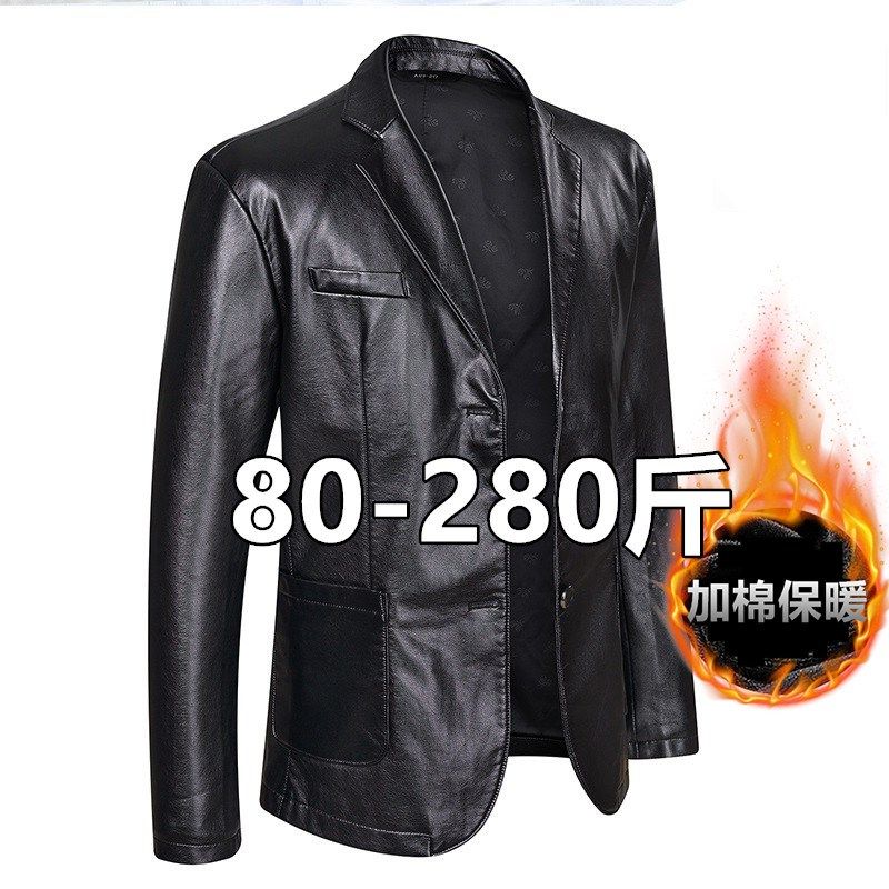 加肥加大码皮衣西装宽松翻领外套男7XL潮胖子休闲夹克皮西服280斤