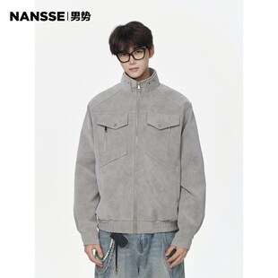 PU皮衣外套男款2025春季新款美式复古潮牌高级感宽松立领工装夹克