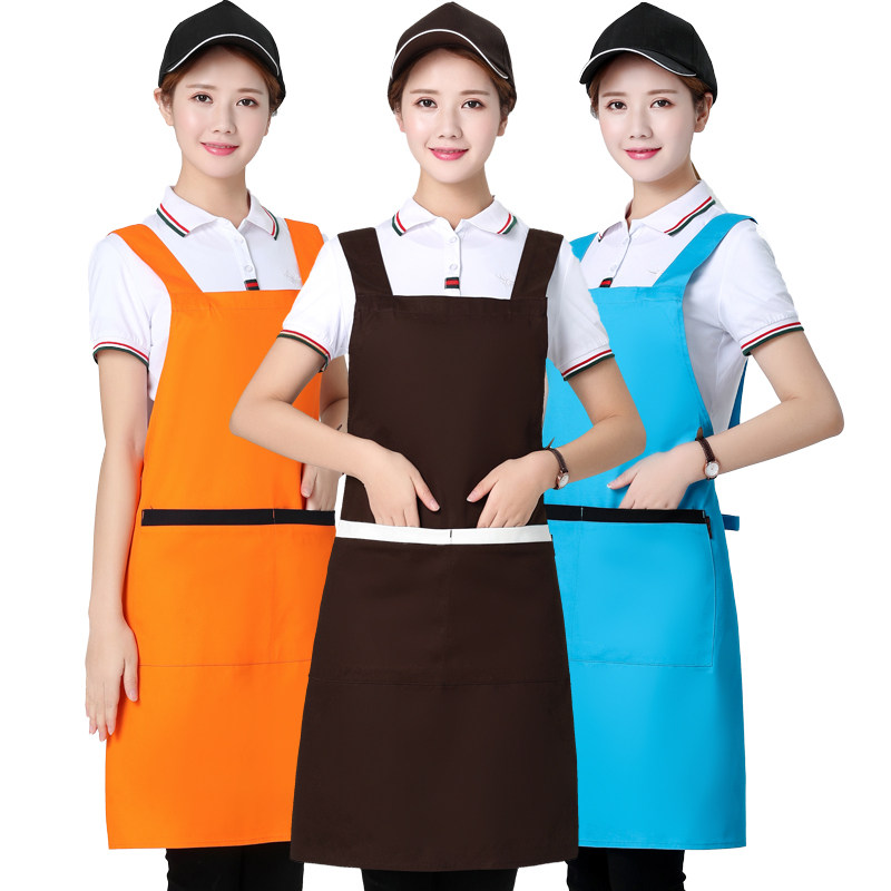 纯棉围裙订做印字印logo女男时尚家用厨房做饭空姐工作.服定制刺