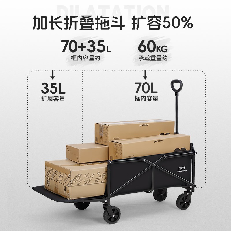 牧行露营车推车可折叠小拖车家用快递小推车户外拉V车加大野营拖