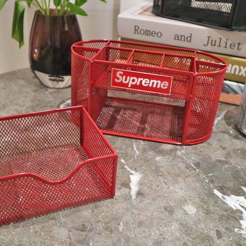 潮牌笔筒个性创意桌面文具收纳大容量金属收纳桶摆件