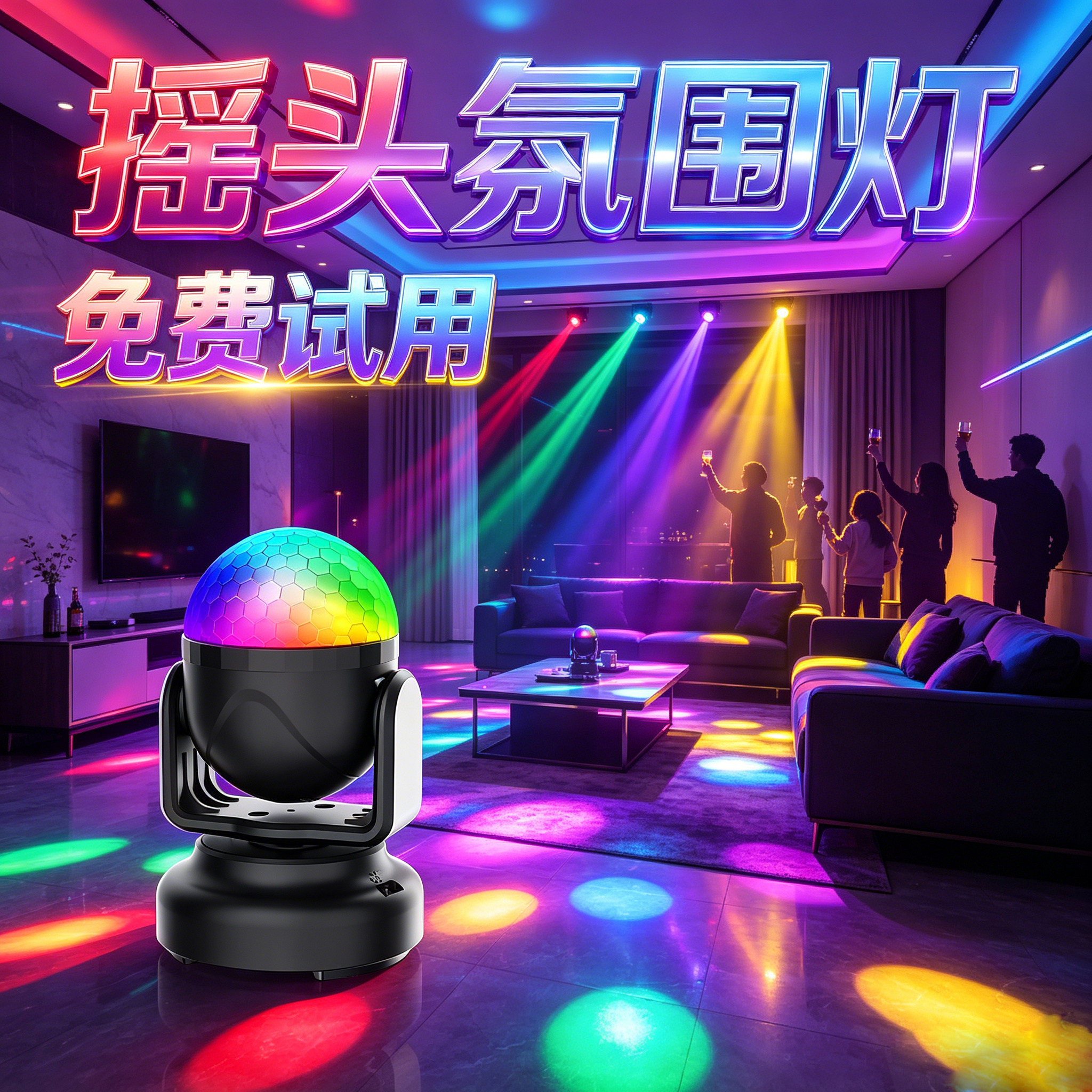 家用ktv氛围灯声控旋转彩灯酒吧气氛灯包厢舞台灯光摇头灯镭射灯