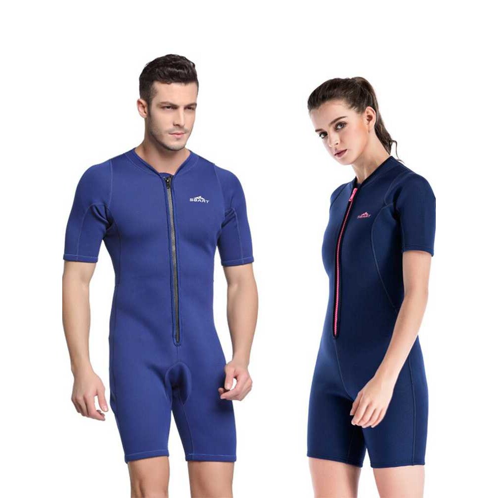 鲨巴特潜水服女防水母男短袖防晒2MM连体游泳浮潜保暖潜水衣女
