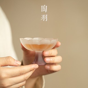 荷花玻璃茶杯高足杯高脚品茗杯闻香杯轻奢高颜值主人杯功夫茶具