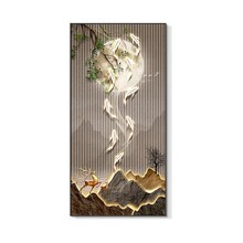 九鱼图入户画正对门旺运走廊玄关福鹿的装饰画轻奢高级客厅灯光画
