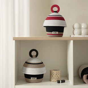 纳茉生活糖果屋手工编织收纳筐拼色置物篮桌面杂物玩具收纳整理筐