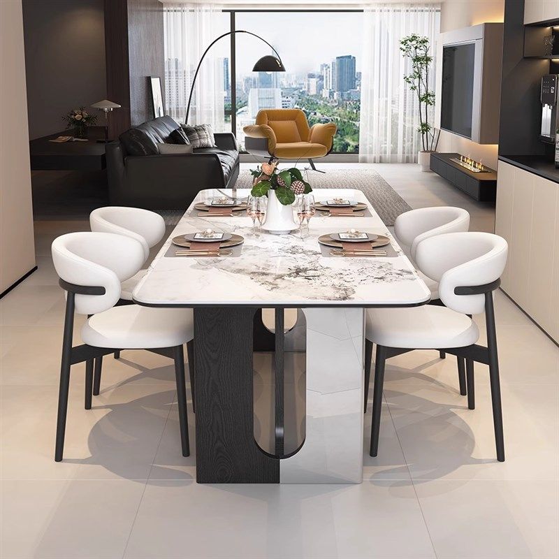 香丽华庭岩板餐桌椅组合现代简约轻奢小户型家用长方形意式吃饭桌,住宅家具,岩板餐桌,淘宝优惠券,粉丝福利购,淘宝优惠卷