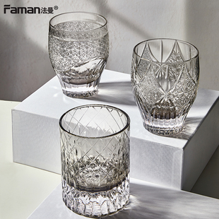 轻奢高档水晶玻璃威士忌杯创意家用高颜值白兰地江户切子洋酒杯子