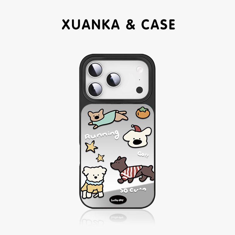 可爱小狗磁吸手机壳轻奢镜面