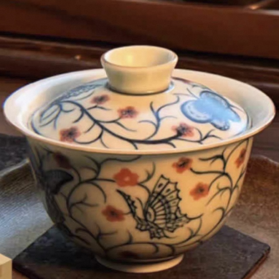 【蝴蝶盖碗】景德镇手工陶