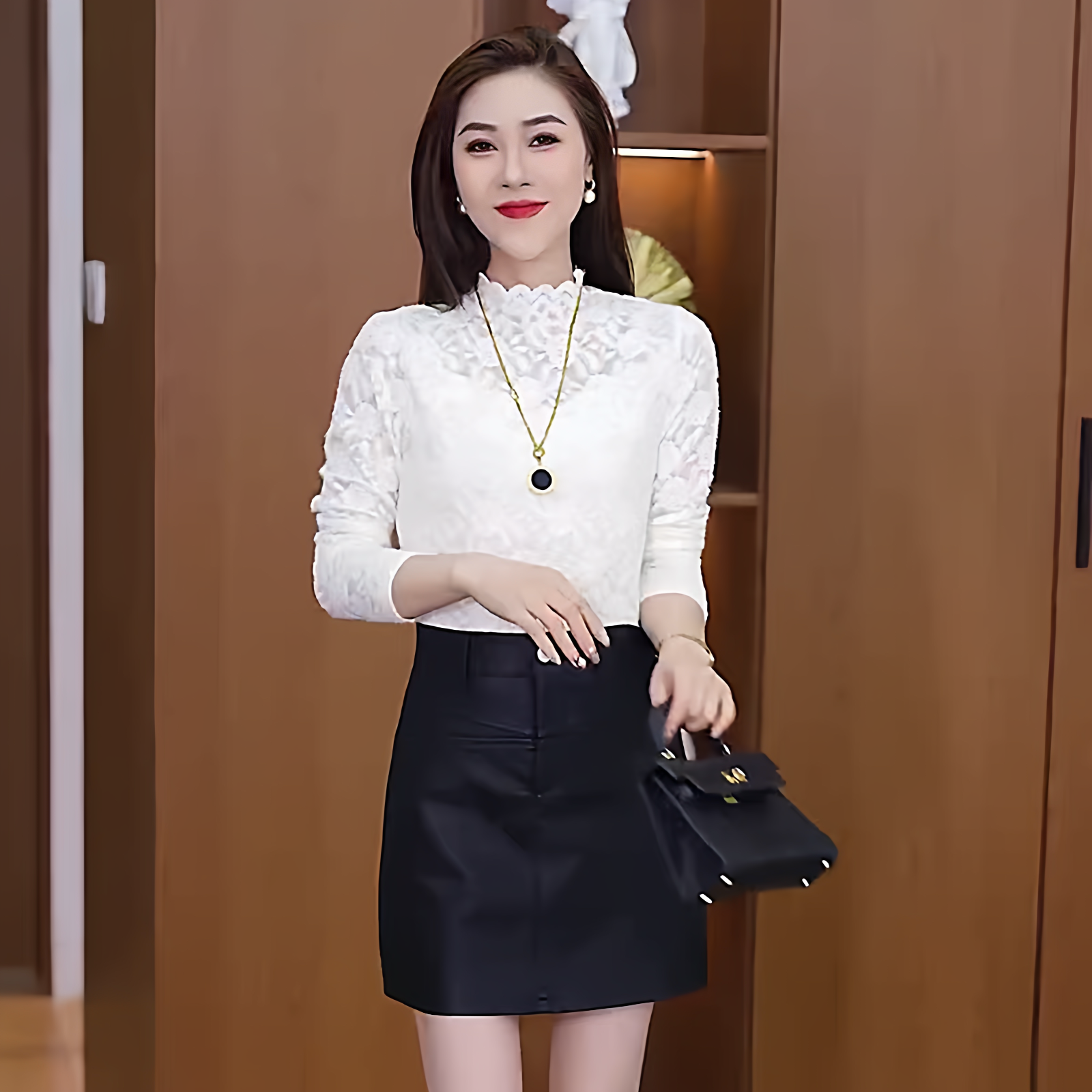 超仙网纱长袖蕾丝衫女秋冬款2025洋气别致半高领新款打底上衣小衫