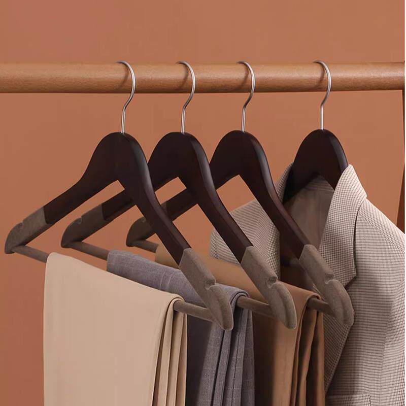 2025新款植绒实木衣架家用无痕防滑挂衣柜衣帽间架logo定制服装店