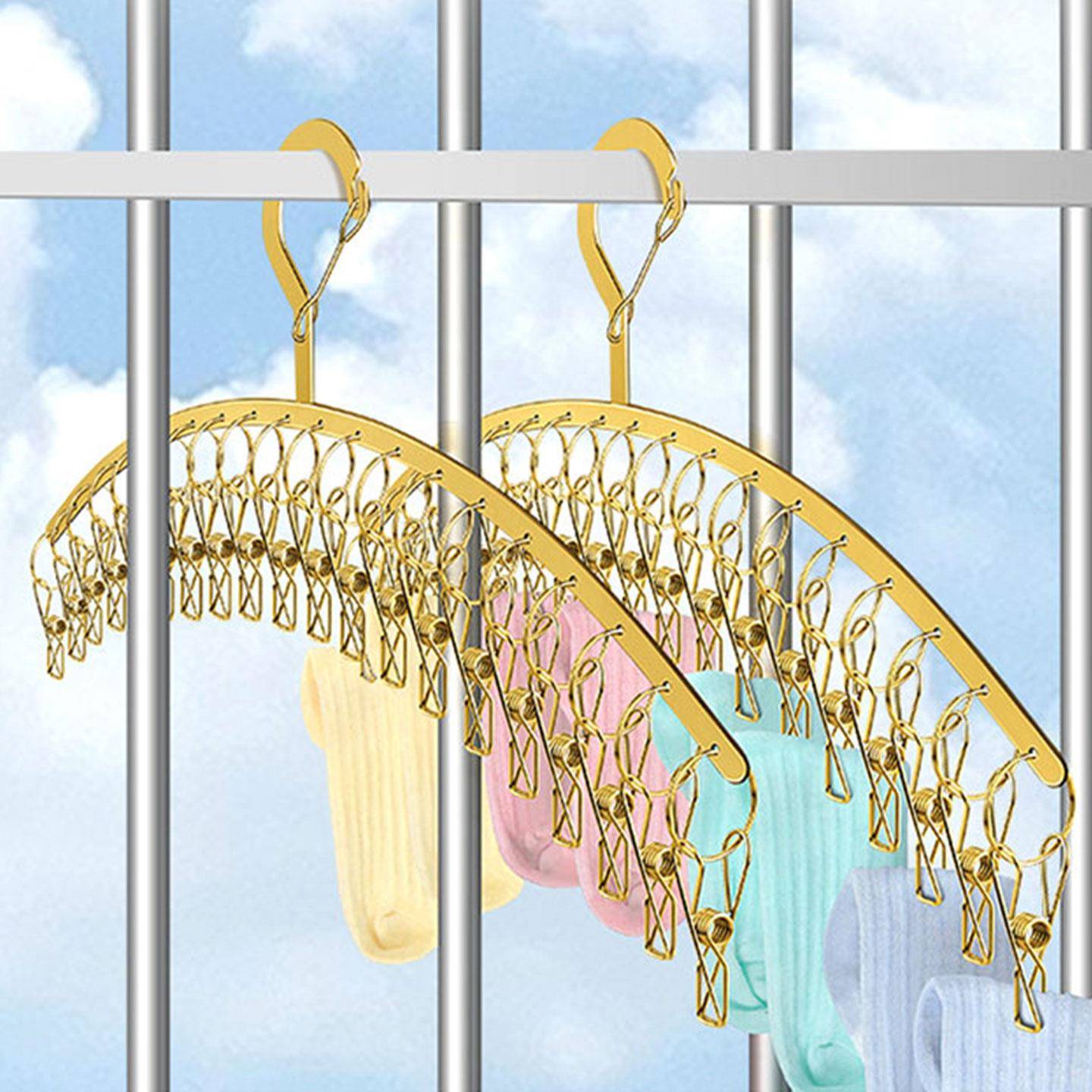 2025新款阳台袜夹晾晒架金色多功能内衣内裤袜子晾衣夹防风扁条晒