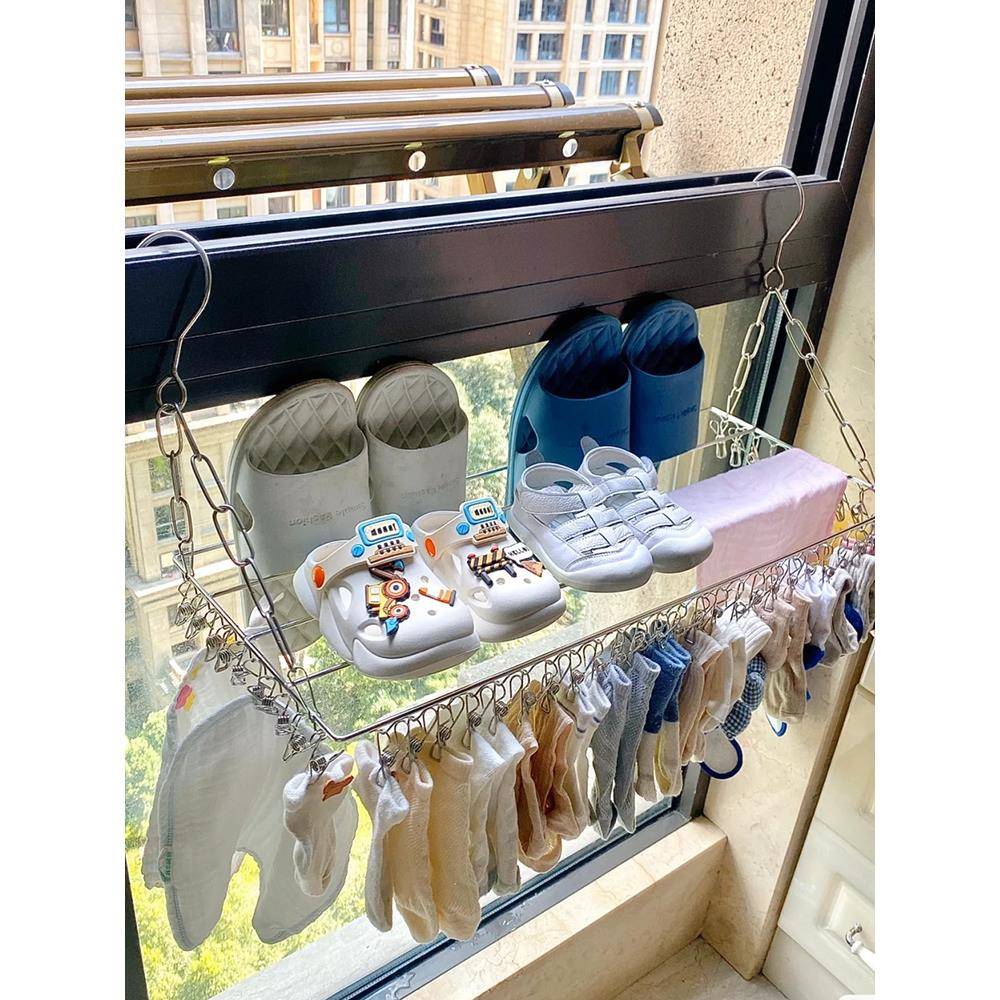 2025新款阳台晒袜子神器不锈钢窗台晾衣架窗户晾晒鞋架防盗窗晾袜